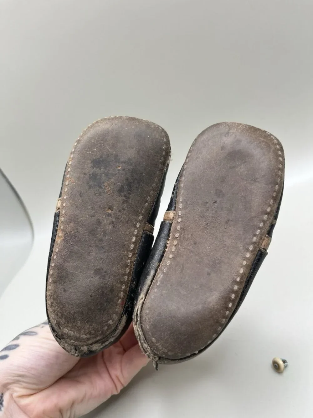 Antique Victorian Edwardian Children’s Black Leather Button Shoes 1895-1915 Baby